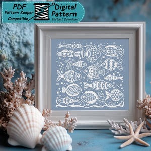 Fish Cross Stitch Pattern PDF Modern Ocean Embroidery Chart Underwater Animal Xstitch Design River Fish Needlepoint Digital Pattern Keeper