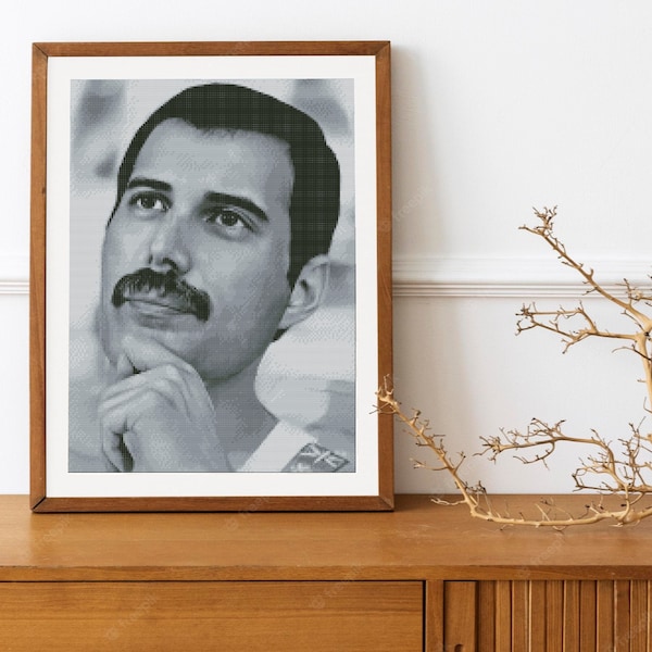 Freddie Mercury Cross Stitch Pattern DMC Chart Two Color Variations Needlepoint Embroidery Chart Printable PDF Instant Download