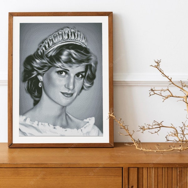 Diana Princess of Wales Cross Stitch Pattern DMC Chart Two Color Variations Needlepoint Embroidery Chart Printable PDF Instant Download