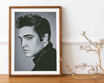Elvis Presley Portrait Cross Stitch Pattern, Two Color Charts (PDF)