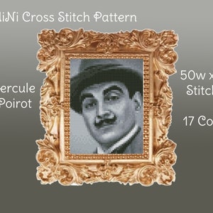 David Suchet MINI Cross Stitch Pattern Chart Two Color Variations Needlepoint Embroidery Chart Printable PDF Instant Download