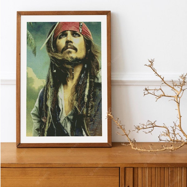 Johnny Depp Cross Stitch Pattern DMC Chart Two Color Variations Needlepoint Embroidery Chart Printable PDF Instant Download