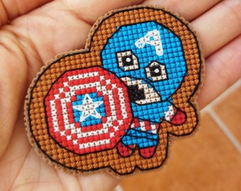 MINI Captain America Cross Stitch Pattern DMC Chart Two Color Variations Needlepoint Embroidery Chart Printable PDF Instant Download