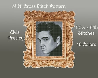 Elvis Presley MINI Cross Stitch Pattern DMC Chart Two Color Variations Needlepoint Embroidery Chart Printable PDF Instant Download
