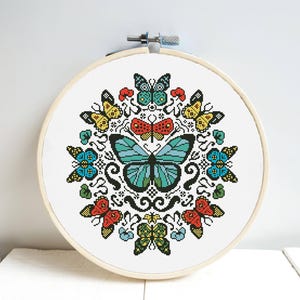 Butterfly Mandala Cross Stitch Pattern: Two Color DMC Chart (PDF Download)