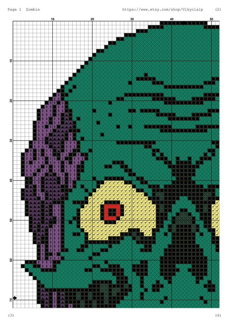 Zombie Pattern Stitch Zombie Cross Stitch Pattern DMC Chart Two Color Variations Needlepoint ...
