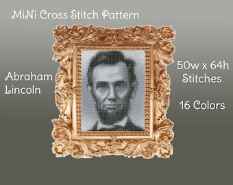 Abraham Lincoln MINI Cross Stitch Pattern DMC Chart Two Color Variations Needlepoint Embroidery Chart Printable PDF Instant Download