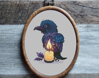 Crow and Candle Cross Stitch Pattern, Two Colors (PDF Download)