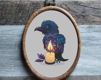 Crow Cross Stitch Pattern DMC Chart Two Color Variations Needlepoint Embroidery Chart Printable PDF Instant Download