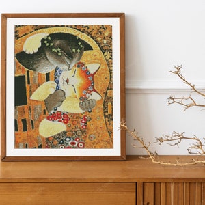 Gustav Klimt Kiss Cat Kreuzstichmuster DMC Stickmuster Zwei Farbvariationen Stickmuster Stickvorlage Printable PDF Instant Download