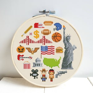 America sampler USA Cross Stitch Pattern DMC Chart Needlepoint Embroidery Chart Printable PDF Instant Download