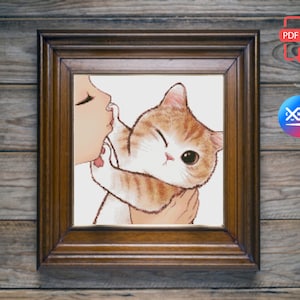 Cat Love Cross Stitch Pattern DMC Chart Two Color Variations Needlepoint Embroidery Chart Printable PDF Instant Download