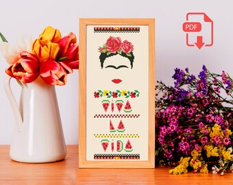 Modèle de point de croix Frida Sampler : deux variantes de couleurs (téléchargement PDF)