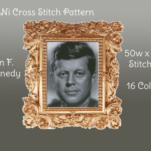 John F. Kennedy MINI Cross Stitch Pattern DMC Chart Two Color Variations Needlepoint Embroidery Chart Printable PDF Instant Download