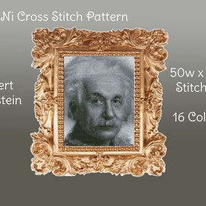Albert Einstein MINI Cross Stitch Pattern DMC Chart Two Color Variations Needlepoint Embroidery Chart Printable PDF Instant Download