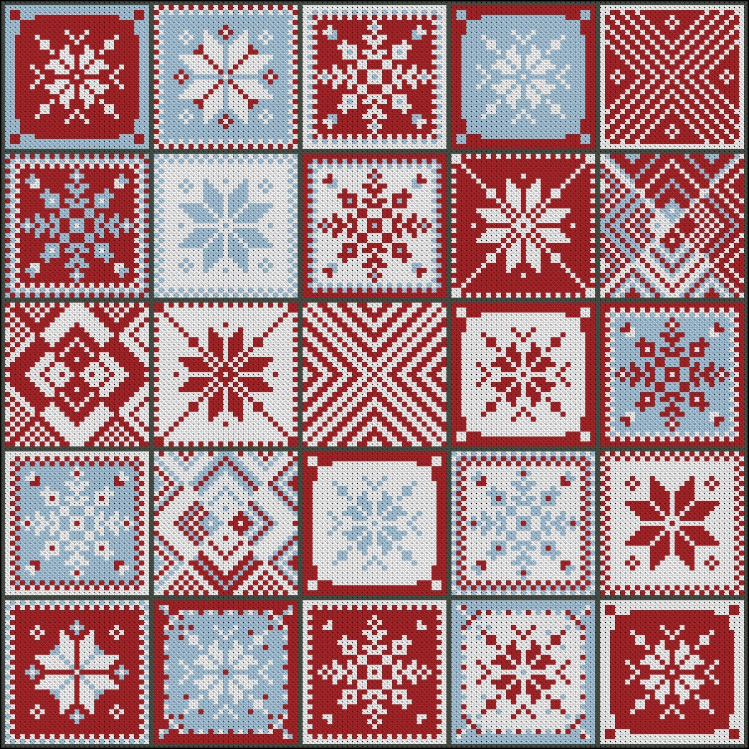 Winter Quilt Cross Stitch Pattern DMC Chart Two Color Variations ...
