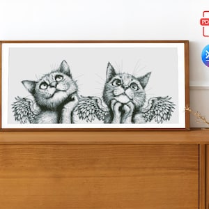 Angels Cat Cross Stitch Pattern DMC Chart Two Color Variations Needlepoint Embroidery Chart Printable PDF Instant Download
