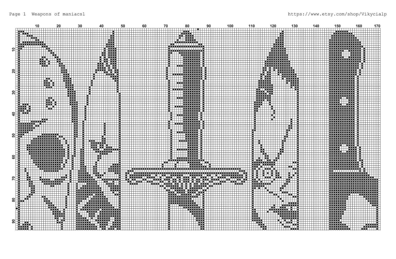 Grid Pattern Weapons Weapons of Maniacs Cross Stitch Pattern DMC Needlepoint Embroidery ...