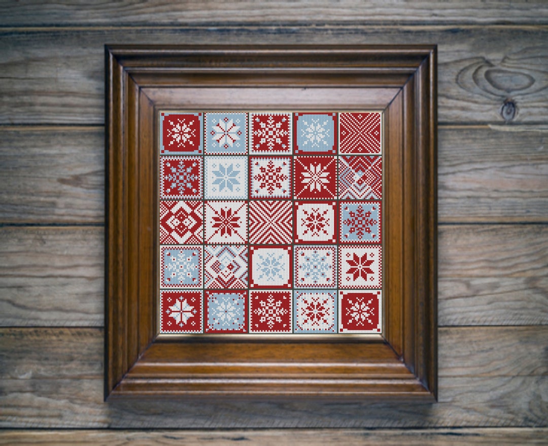 Winter Quilt Cross Stitch Pattern DMC Chart Two Color Variations ...