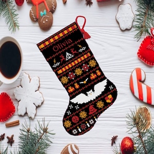 Magic Christmas stocking Cross Stitch Pattern DMC Chart Two Color Variations Needlepoint Embroidery Chart Printable PDF Instant Download