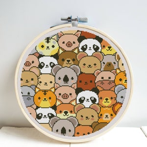 Cute Animals Cross Stitch Pattern DMC Chart Needlepoint Embroidery Chart Printable PDF Instant Download
