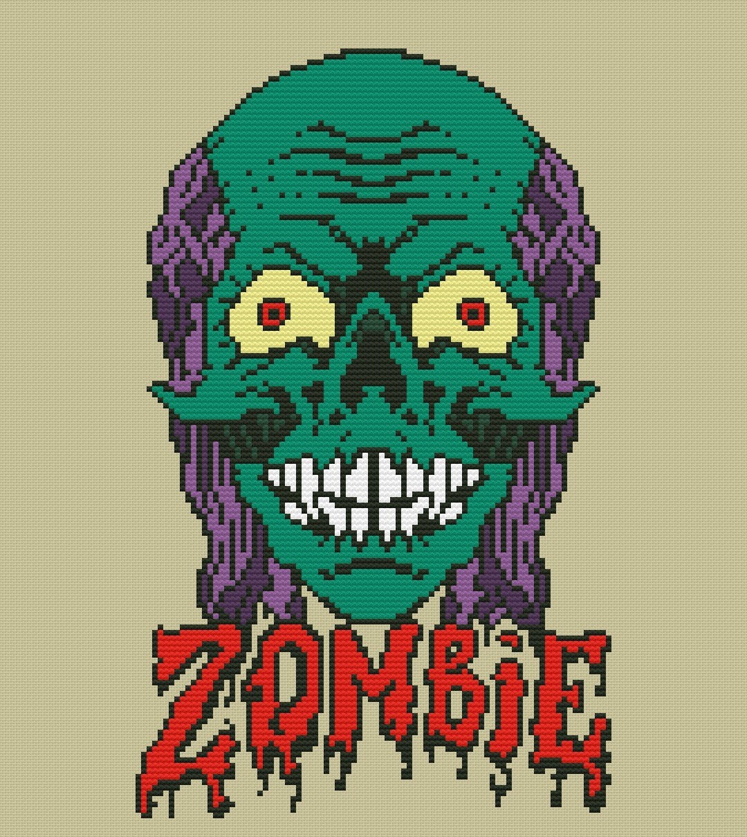 Zombie Pattern Stitch Zombie Cross Stitch Pattern DMC Chart Two Color Variations Needlepoint ...