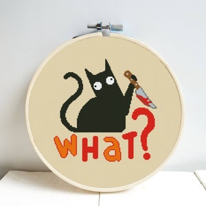 ¿Qué gato gracioso? Patrón de punto de cruz DMC Gráfico de dos variaciones de color Gráfico de bordado con aguja Descarga instantánea en PDF imprimible