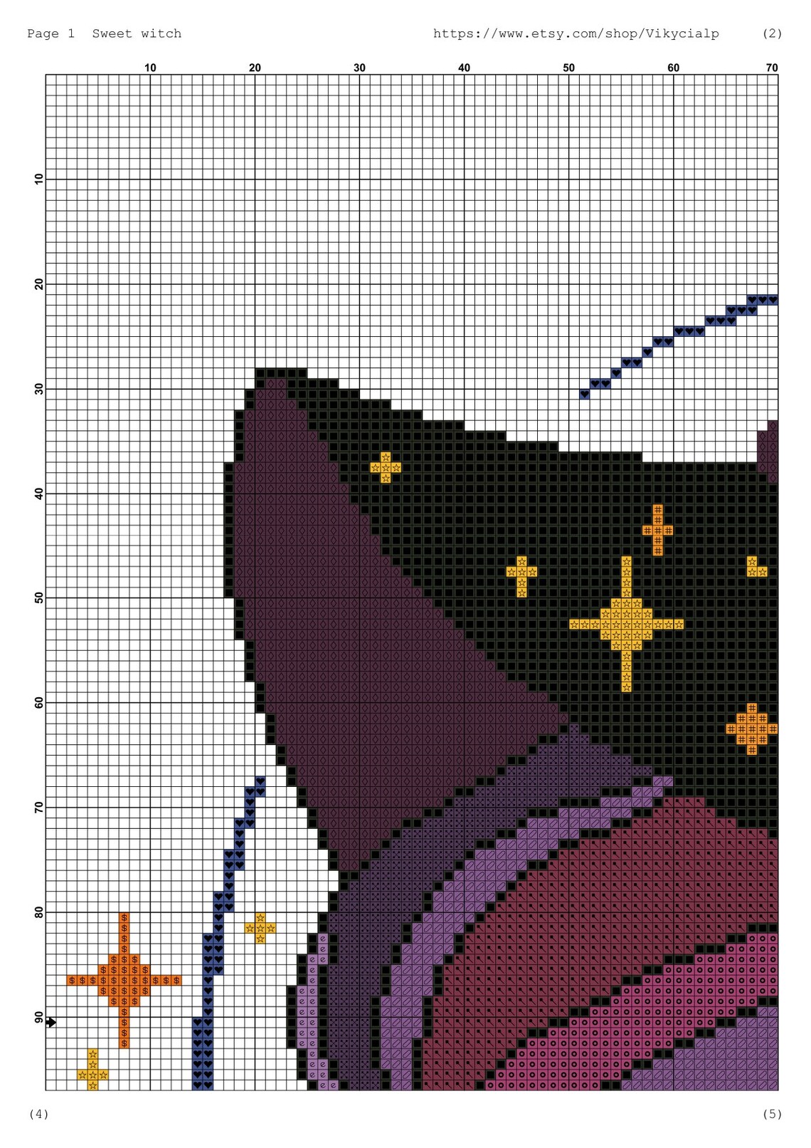 Sweet Witch Cross Stitch Pattern DMC Chart Two Color Variations ...