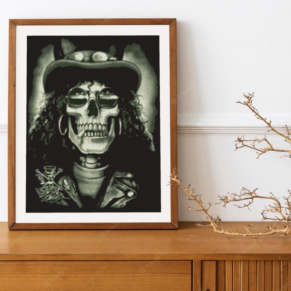 Skull Slash Cross Stitch Pattern DMC Chart Two Color Variations Needlepoint Embroidery Chart Printable PDF Instant Download