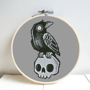Little crow Cross Stitch Pattern DMC Chart Two Color Variations Needlepoint Embroidery Chart Printable PDF Instant Download