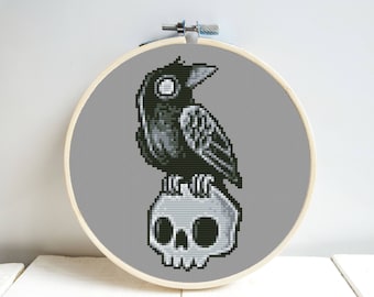 Little crow Cross Stitch Pattern DMC Chart Two Color Variations Needlepoint Embroidery Chart Printable PDF Instant Download