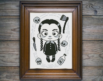 Little evil girl Cross Stitch Pattern DMC Chart Two Color Variations Needlepoint Embroidery Chart Printable PDF Instant Download