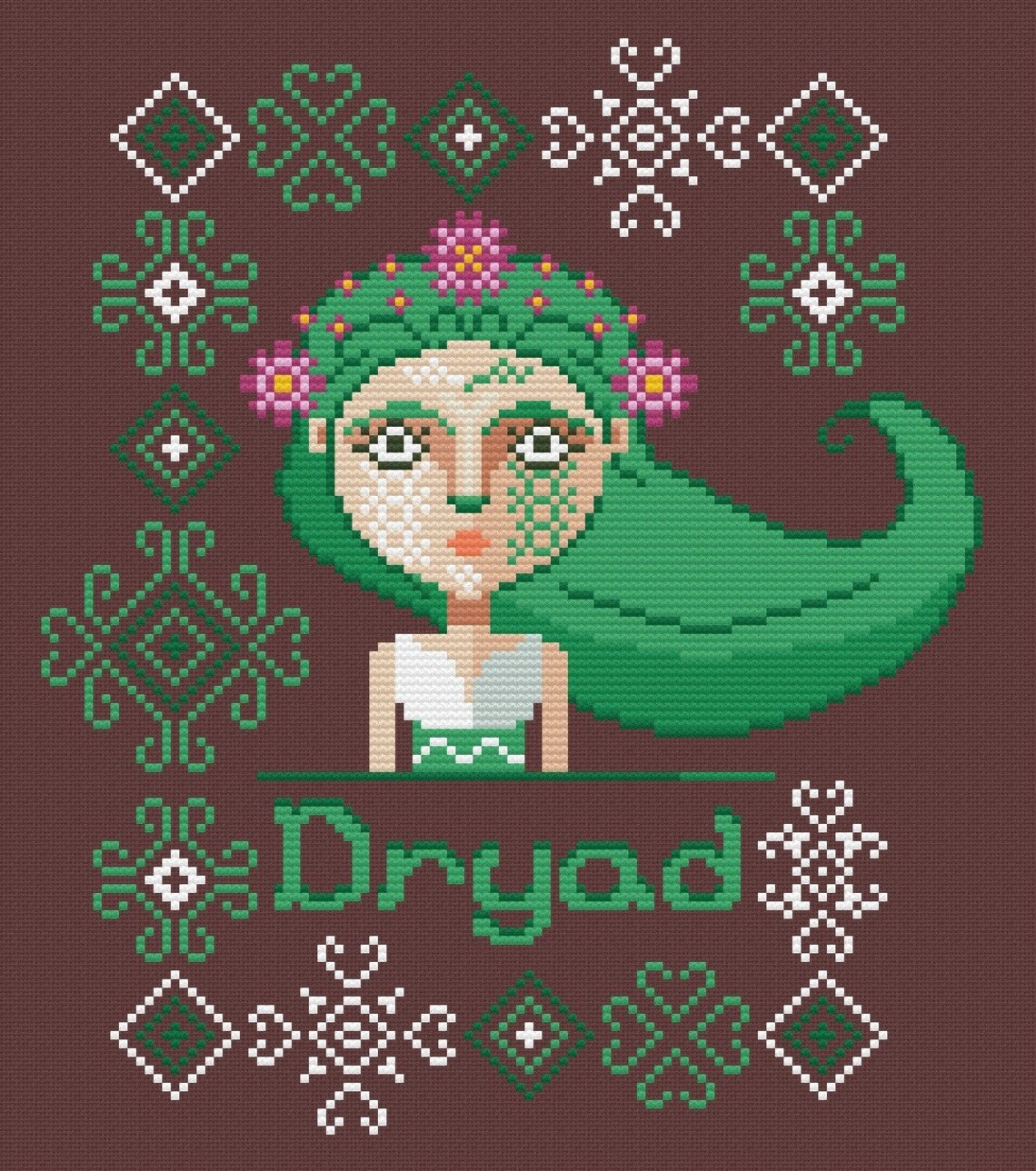 Dryad Cross Stitch Pattern DMC Chart Two Color Variations Needlepoint ...