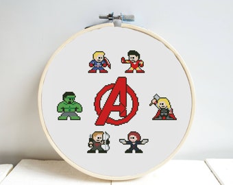 Avengers Cross Stitch Pattern DMC Chart Two Color Variations Needlepoint Embroidery Chart Printable PDF Instant Download