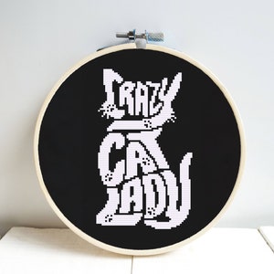 Crazy Cat Lady Cross Stitch Pattern DMC Chart Two Color Variations Needlepoint Embroidery Chart Printable PDF Instant Download
