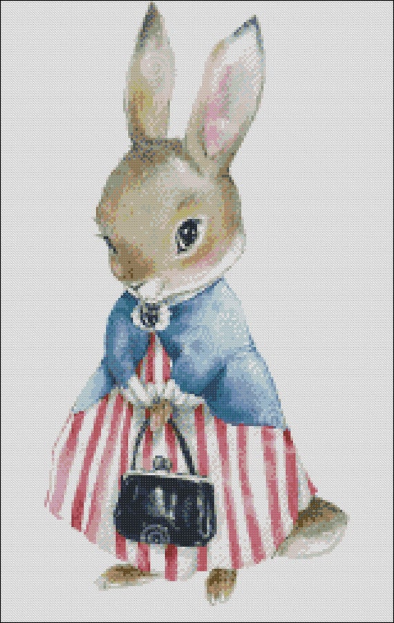 Victorian Rabbit Cross Stitch Pattern DMC Chart Two Color | Etsy