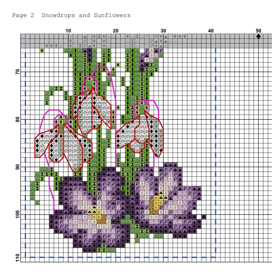 Snowdrops and Sunflowers Bookmarks Cross Stitch Pattern DMC Chart Two ...