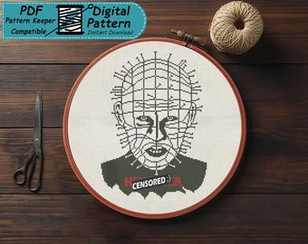 Kreuzstichmuster im Gothic-Horror-Stil, Halloween-Stickvorlage, Stickerei mit gruseligen Figuren, PDF-Download (sofortiger Download)