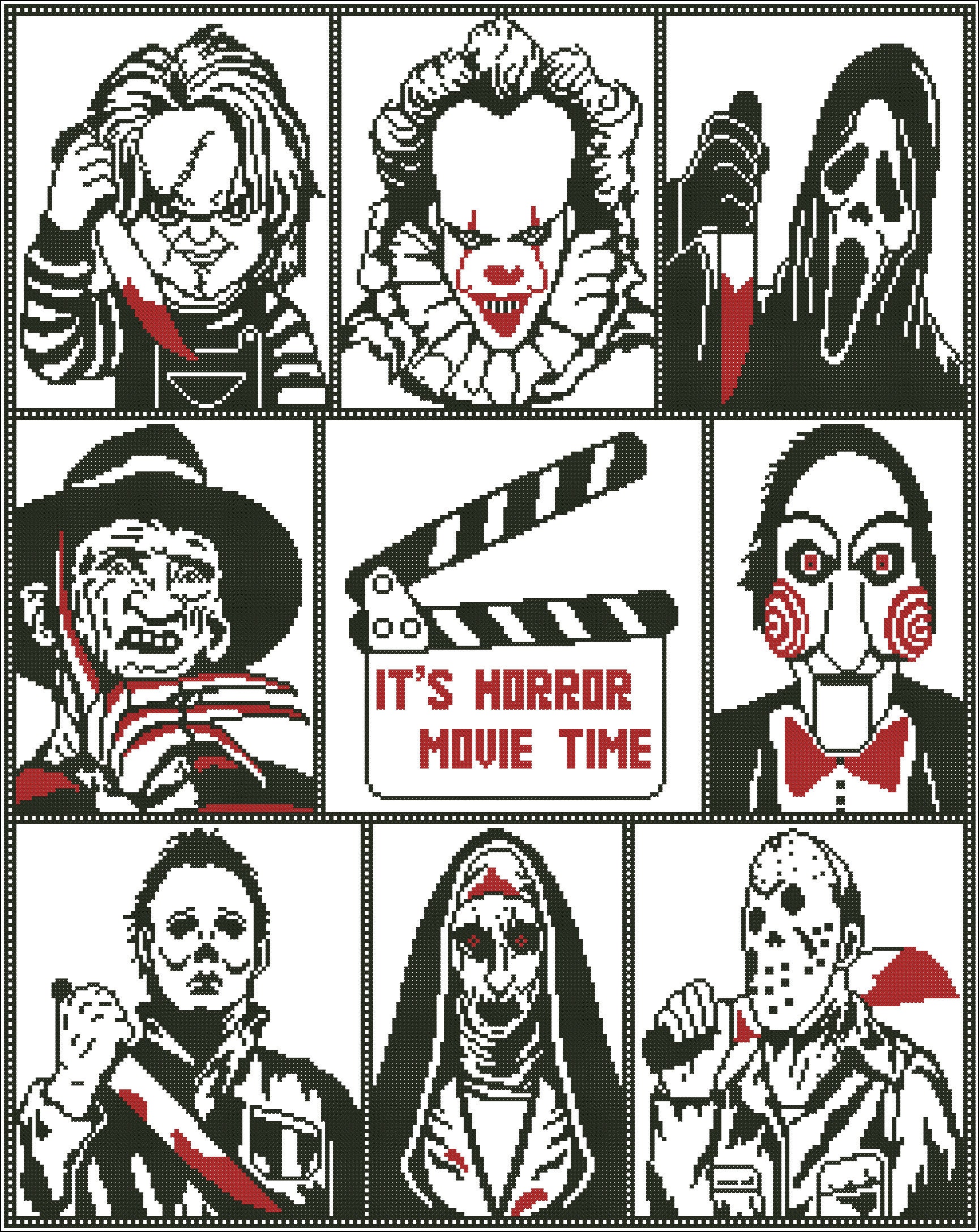 Big Horror Sampler Cross Stitch Pattern DMC Chart Two Color Variations ...