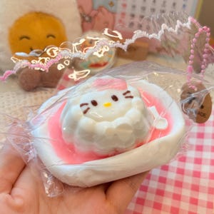 Kitty Pudding Dessert Taba Squishy Toy Keychain | Soft Slow Rising Silicone Squishy | Kawaii Food Squishy | Gift Ideas