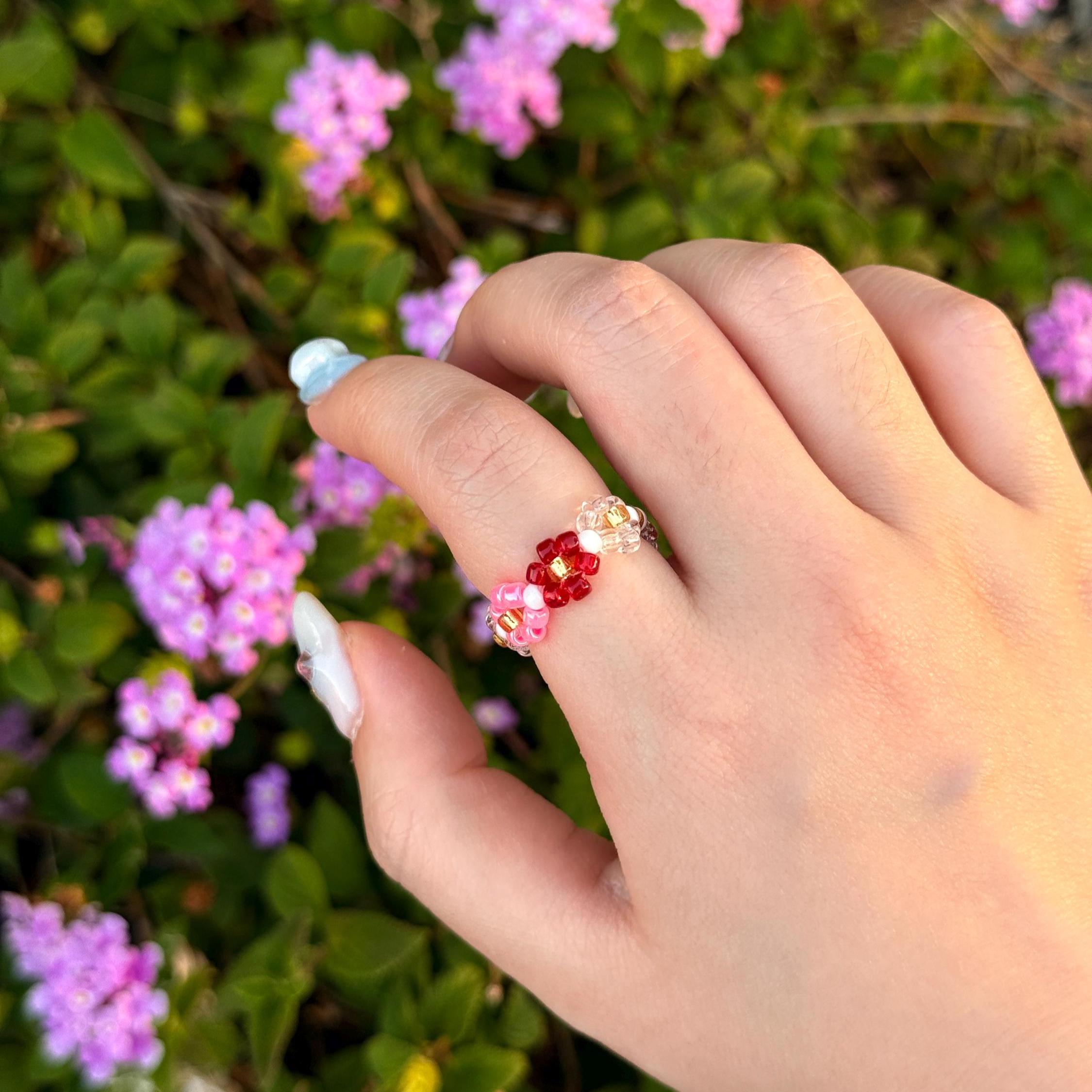 Dainty Beaded Flower Ring | Daisy Ring, Stackable Ring, Dainty