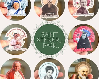 Katholieke heilige stickerbundel - 8 katholieke waterdichte vinylstickers, katholieke geschenken, katholieke bevestigingsgeschenken, katholieke stickers