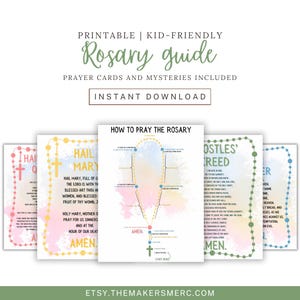Wie man den Rosenkranz betet, Anleitung und Gebetskarten, digitaler Download, druckbare, kinderfreundliche Rosenkranzkarten, katholische Schule, katholische Homeschool
