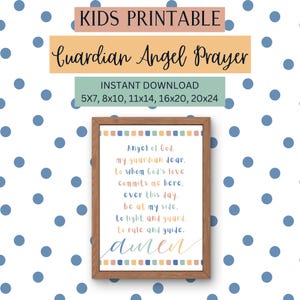 Oração do Anjo da Guarda para crianças download instantâneo - cinco tamanhos diferentes, imprimíveis católicos, presentes e decoração católicos