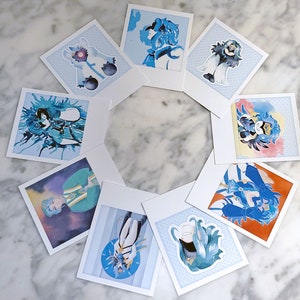 Collection of 9 mini prints of Dottore 8x10cm (3.15x3.94 inches) | Polaroid-style imitation | Watercolor illustrations