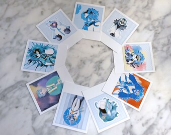 Sammlung von 9 Minidrucken von Dottore 8 x 10 cm (3,15 x 3,94 Zoll) | Polaroid-Imitation | Aquarellillustrationen