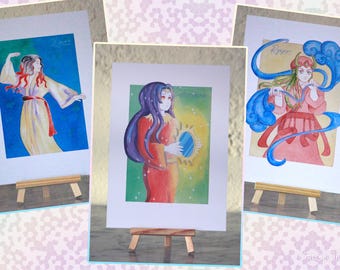 Druck einer Gottheit aus der japanischen Mythologie Ihrer Wahl - Japanische Aquarellkunst - Asiatische Charakterdekoration - Geschenkidee für einen Japan-Fan