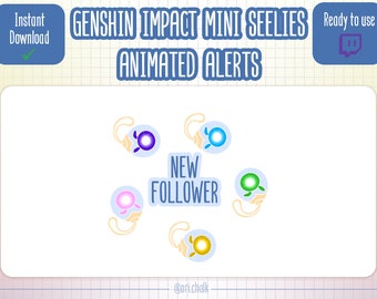 Animated alerts for Twitch, Mini seelies from Genshin Impact, colorful, cute alert, follower, host, subscriber, donation, cheer, raid