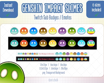Genshin Impact slimes Sub Badges / Emotes for twitch - Clean, stylish, cute and colorful