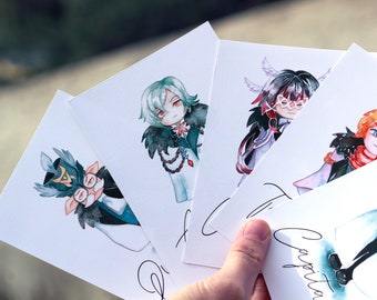 Fatui Harbingers Minidrucke (Chibi-Stil, Aquarell), einzeln oder im Set